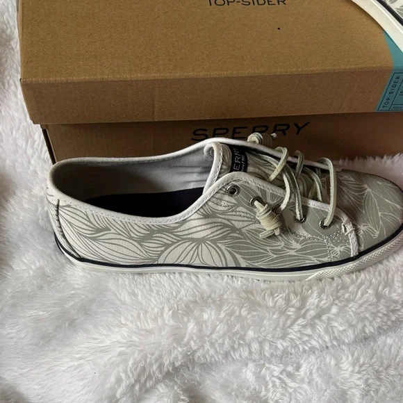 Sperry Women's Leaf Print Canvas Sneakers - White and Gray NEW - Picture 5 of 6